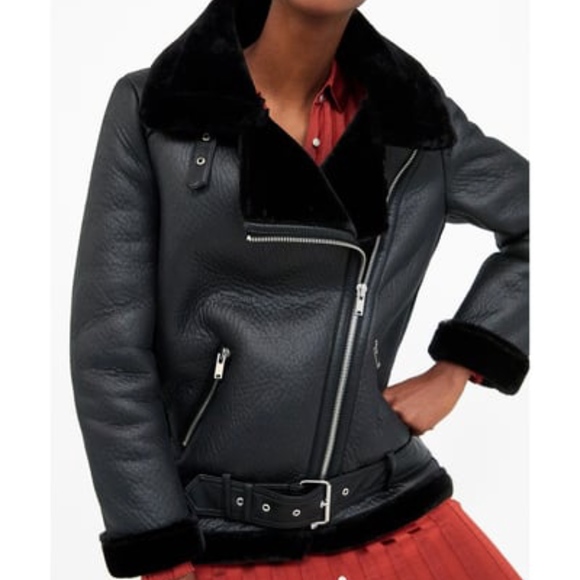 zara faux shearling biker jacket